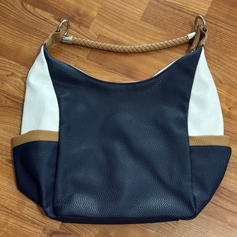 Nautica Black and White Hobo Bag with Tan Accents